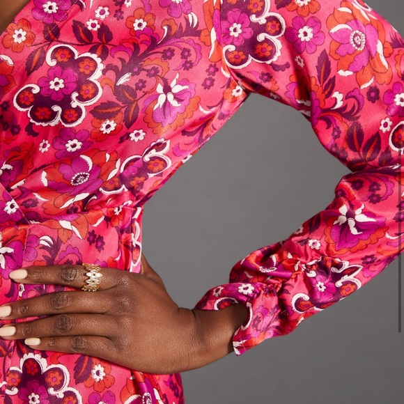 NWT Anthropologie Maeve Pink Floral Wrap Mini Dress - Picture 3 of 13